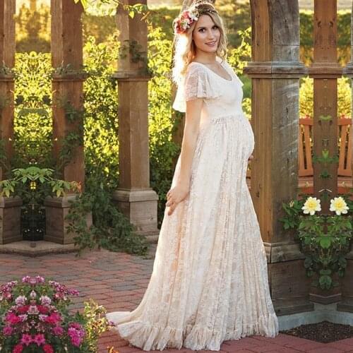 NEW Maternity Dresses For Photo Shoot Lace Pregnant Women Flounced Short Sleeve Dress Lady Elegant Lace Party dress