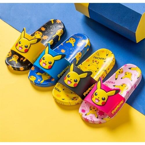 Tomy 2021 1Pair Pokemon Pocket Pikachu Antiskid Summer Slippers Indoor Action Figure Sandals Shoes for Children Boys Girls