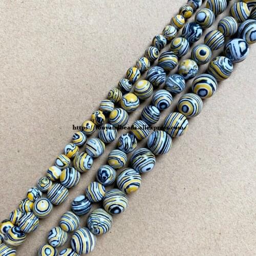 Synthetic Stone Yellow Black Malachite Round Loose Beads 15" Strand 4 6 8 10 12MM Pick Size For Jewelry Making DIY