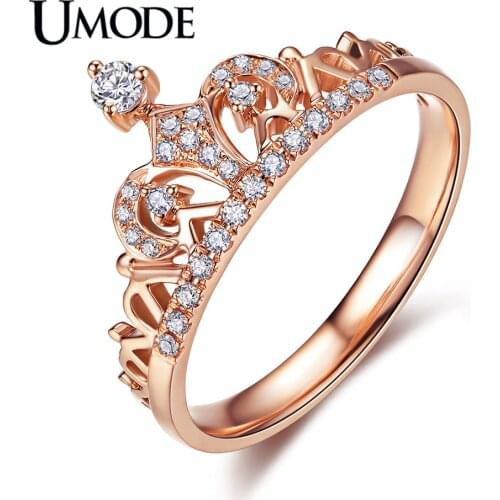 UMODE Exquisite Crown Shaped Ring Rose Gold Color CZ Rings for Women Fashion Color Aneis De Ouro Zirconia Jewelry UR0217