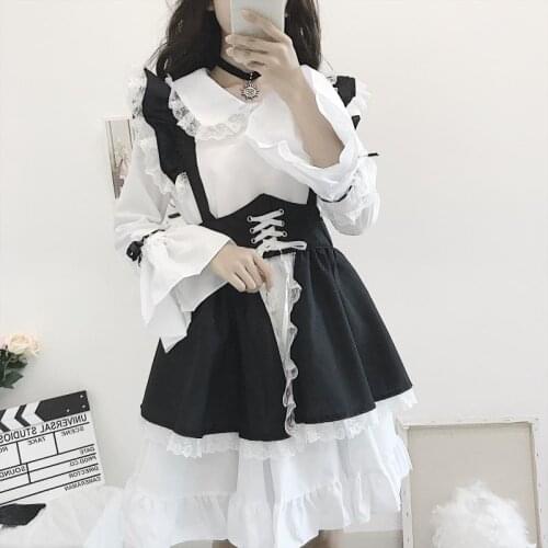 Japanese Lolita Style Maid Sweet Outfit Vestidos Femininos Cosplay Retro Lady Doll Dress Kawaii Ruffles Women Party Dress