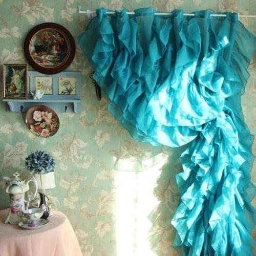 American Rococo Style Flounce Curtain for Wedding 175x185cm Peacock Blue Shower Curtains Sheer Window Drapes Living Room Voile