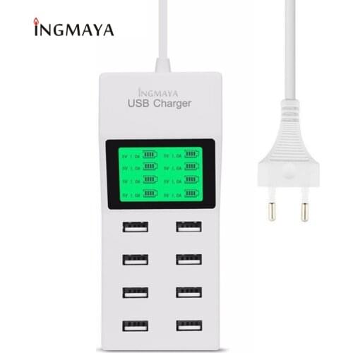 INGMAYA 8 Port USB Charger Power 5V8A LCD Display For iPhone 5 5S 6 6S 7 Plus iPad Samsung Nexus Huawei Mi ZTE LG AC Adapter