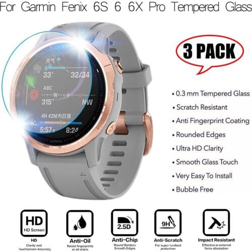3Pcs Smart Watch Protective Film For Garmin Fenix 5 5s Plus 6S 6 6X Pro Round Edges Tempered Glass film Premium Screen Protector