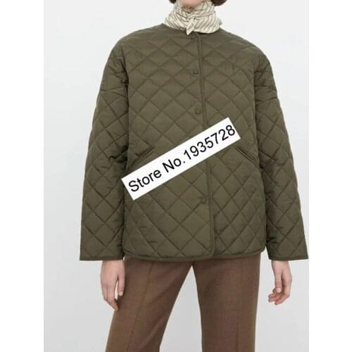 Ladies O Neckline Rhombus Sharp Panel Quilted Long Sleeve Outerwear Coat - YidoraStore 2022 Newest Style Online Cotton-padded Ja