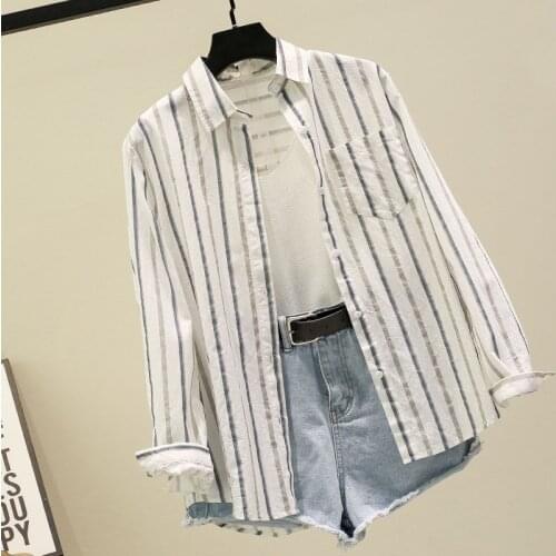 Spring New Korea Fashion Women Long Sleeve Striped Loose Shirt Femme Tops Turn-down Collar Casual Blouses Plus Size Blusa S289