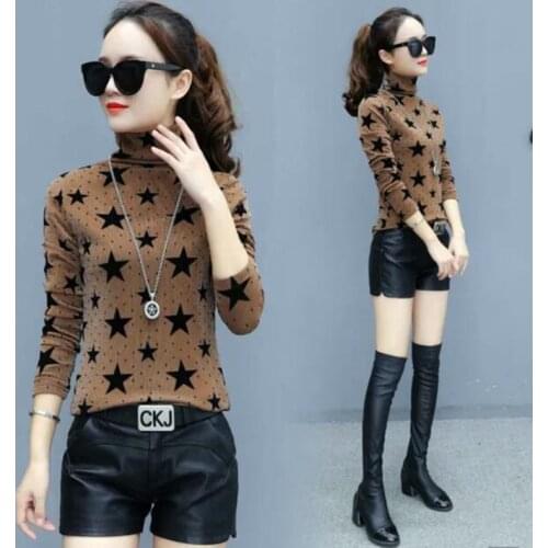 New thin printed coat mesh yarn long sleeves high collar womens shirt jacket high collar T-shirt coat women shirts harajuku