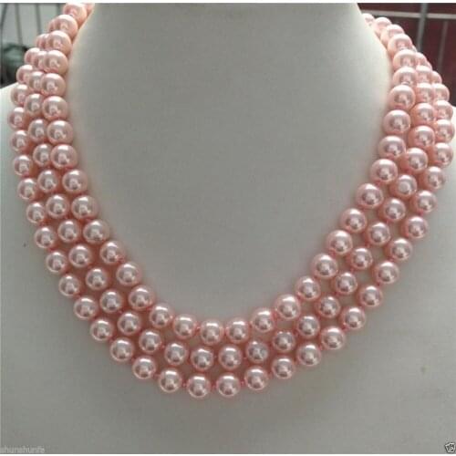 Womans gift 8mm South Pink Sea Shell Pearl Necklace 50" longer Grade Women Fine jewelry
