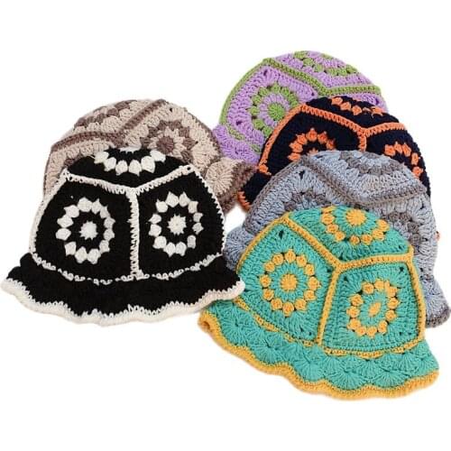 Winter female Ladies Crochet Knit Hat Hollow out Design Korea Handmade Skullies Beanie Caps Skullcap Floral Warm