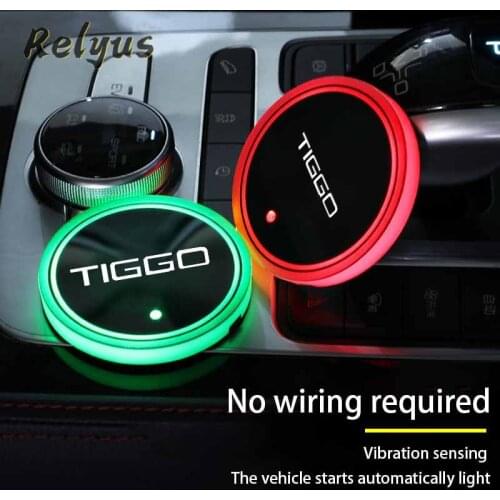 2Pcs Luminous Car Led Cup Coaster Non-slip Mat Automobile Atmosphere Light For Chery Tiggo 2 3 4 5 6 7 8 3X 5X Pro T11