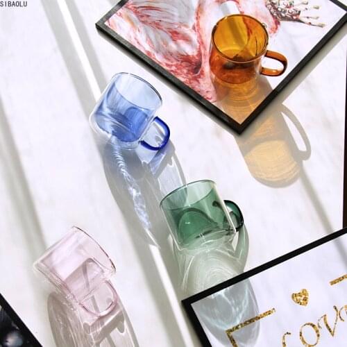 Color transparent glass coffee cup high borosilicate with handle oatmeal breakfast cup heat-resistant tea cup home coffee cup