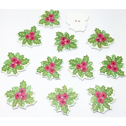 50pcs 30x28mm Wood Holly Buttons Scrapbooking Cardmaking Christmas Crafts Embellishments Xmas Sewing 2 Holes Button