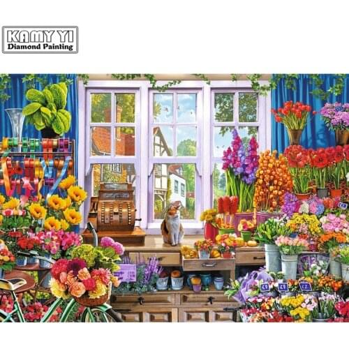 5D DIY Diamond embroidery Cross stitch flower shop Full Square/Round Diamond mosaic Diamond painting decoration HYY