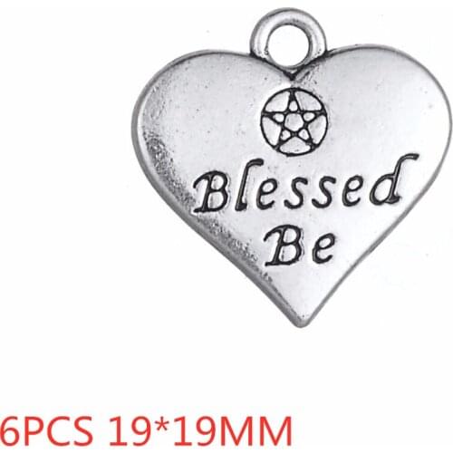 6 Pcs Silver Color Pentagram Blessed Be Heart Diy Accessories Pendant for Women Jewelry Statement Classic Decoration Necklace