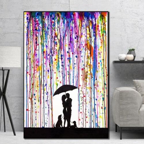 Abstract Oil Painting Under Umbrella Lovers Posters and Prints on Canvas Wall Art Picture for Living Room Home Design Decor