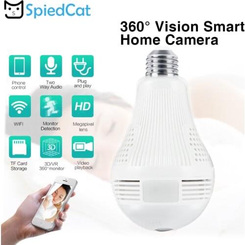 360 Degree Fisheye Wifi Smart Bulb Lamp IP LED Light HD wireless Panoramic Camera Home Security Anti-Burglar Support TF Card