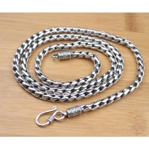 Pure 925 Sterling Silver Necklace Width 4.5mm Thick Warp Pattern Link Chain Length 25.59"L About 66g For Woman Man