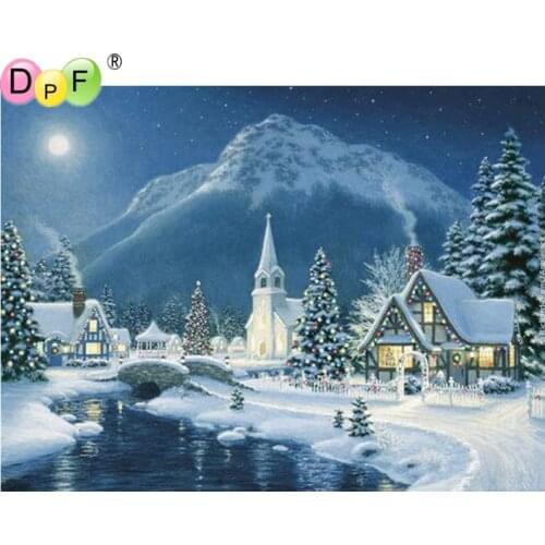 DPF DIY full square Snow mountain town diamond painting cross stitch needlework crafts mosaic kit home decor diamond embroidery