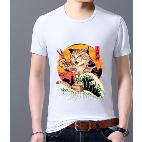 Mens TShirt New Japanese Feature Cat Pattern Series Male T-Shirt O-Neck Short Sleeve Tee Summer Commute All-match Top Clothes