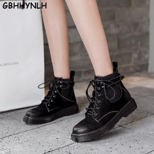GBHHYNLH Round Toe Ankle Boots For Women Lace up Female Boots Warm Plush Insole Classic Style Women Shoes western boots LJA867