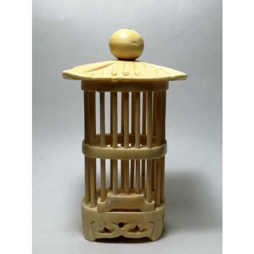 YIZHU CULTUER ART Collection Ancient China Old Hand Carved Dragonfly Pavilion Form Cricket Cage Family Decoration