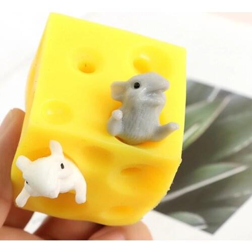 Stress Relief Toy Mouse and Cheese Toy Sloth Hide and Seek Squishable Figures And Cheese Block Stress Busting Fidget Toys Gift