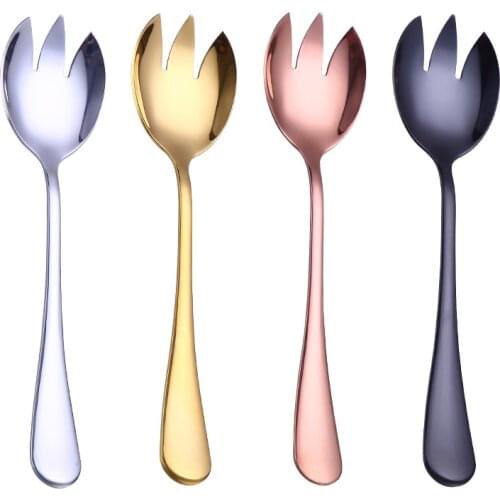 2Pcs Gold rose gold Salad Spoon Fork Salad Spoon Stainless Steel Cutlery Set Serving Spoon Color Tableware Kitchen Accessories
