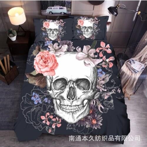 3D printing Ghost Skull quilt cover Purple Rose home textile set bedding three piece quilt cover pillow case
