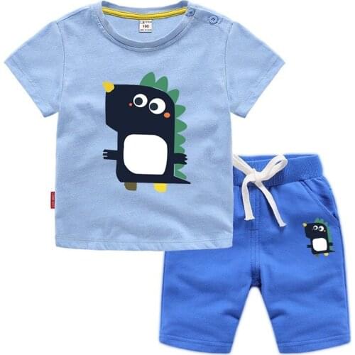 TUONXYE Cute Cartoon Dinosaur Clothes Set Summer Kids Clothing Cotton Boys Short Sleeve T Shirt+Pants 2Pcs Sports Tracksuit