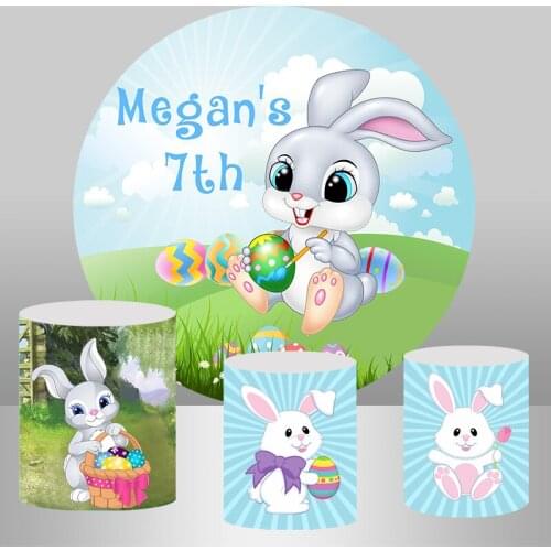 Circle Round Backdrop Green Grass Easter Egg Baby newborn Background Rabbit Backdrops for Kids Birthday Photo Studio Banner
