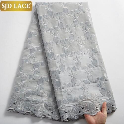 SJD LACE African Dry Laces Fabric Gray Swiss Voile Lace In Switzerland Tissue 5Yards Garment Material For Church Dress Sew A2489