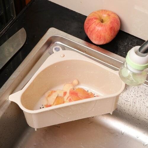 Kitchen Triangular Sink Strainer Drain Vegetable Fruit Drainer Basket Suction Cup Sponge Rack Storage Tool Sink Filter Shelf