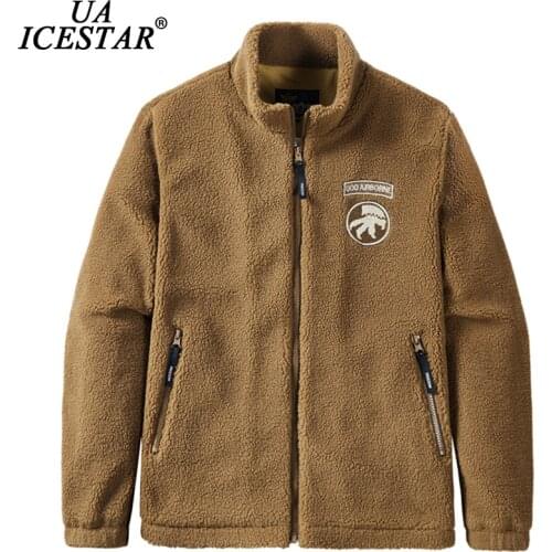 UAICESTAR Winter Fleece Embroidery Jacket Men Coat 2021 Spring New Lamb Wool Coats Men Fashion Casual Warm Slim Mens Jackets