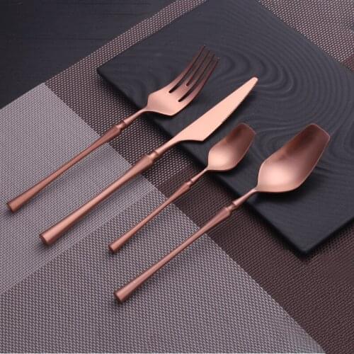 Rose Red 304 Stainless Steel Cutlery Set Steak Knife Fork Set Coffee Spoon Teaspoon Flatware Tableware Kitchen Dinnerware Set