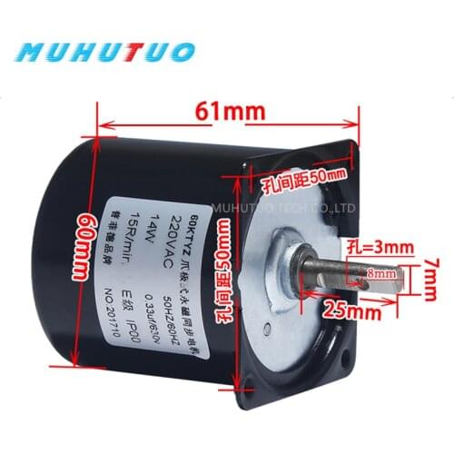 220V AC 14W 60KTYZ 50Hz Permanent Magnet Synchronous Gear Motor Low Speed 1 2.5 5 7.5 10 15 30 40 50 60 80 100 110 RPM
