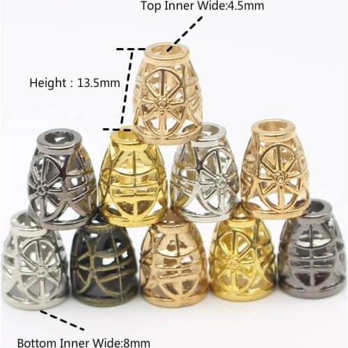 New 5 Colors 8*4.5mm 50pcs Metal Hollow out Bell Stoppers Cord End Lock For DIY Shoes Clothes Hat BeltSewing Accessories
