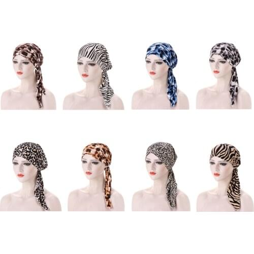 New Leopard Printed Muslim Woman Inner Hijabs Hats Turban Head Cap Hat Beanie Ladies Hair Accessories Muslim Scarf Cap Hair Loss