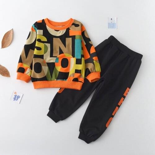 Boys Clothes Set Autumn Baby Letter Cartoon Print Tops And Pants Outfits 2pcs Children Spring Active Suit 2-6Y