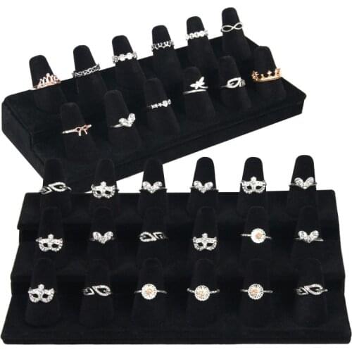 Finger Style 18 Ring Display Holder Stand Flocking Jewelry Ring Display Tray Counter Jewelry Display Organizer Tray Storage