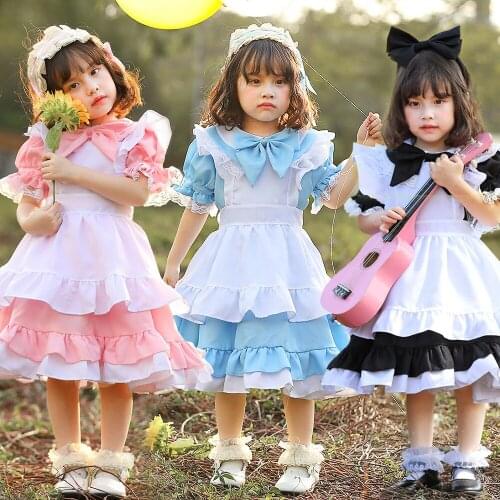 Girls Deluxe Japan Anime Maid Lolita Dress Costume Kid Halloween Purim Book Week Childrens Day Fancy Dress