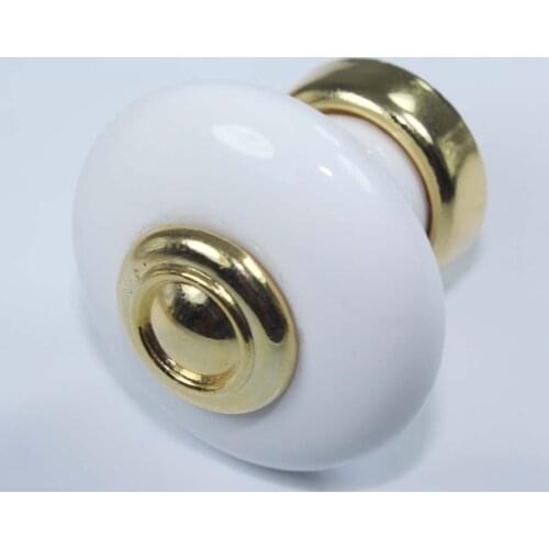 Modern style 35mm gold white ceramic furniture knob white porcelain drawer cabinet pull gold dresser handle