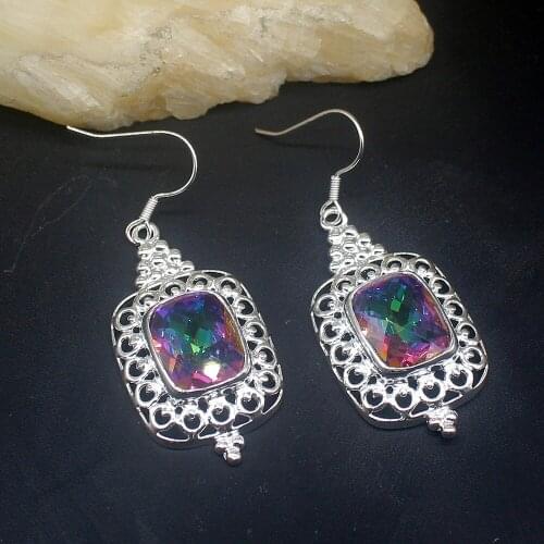 Wonderful Sunny Mystical Fire Topaz Unique Genuine 925 Silver Dangle Earrings Jewelry Gifts for Women Girls 20213674