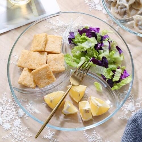 Glass three-divided plate breakfast fruit salad separate dessert snack plate pf9062