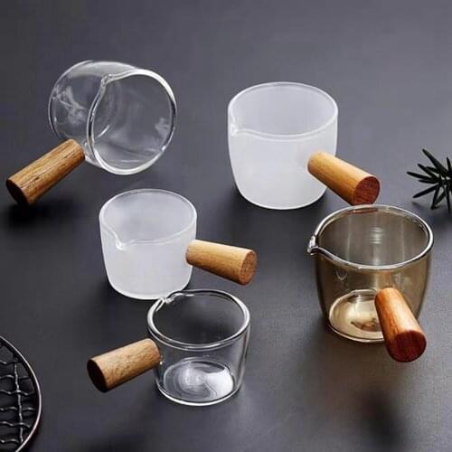 Glasses Heat-resistant Glass Measuring Cup Single Mouth Bottle Coffee Shares Pot Wooden Handle Glass Small Milk Cup Kitchen Tool