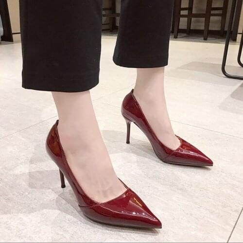 High Heels Shoes Woman Multicolor Nude Pointed Toe Female Shoes Patent Leather Ladies Pumps Stiletto Bridal Shoes W32-12
