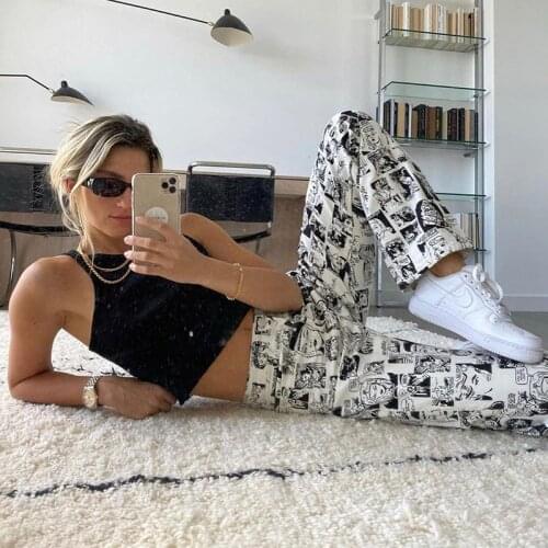 90s Vintage Anime Graphic Flare Pants Aesthetics E-girl Print High Waist Trousers Streetwear Fashion Casual Pants Clothes