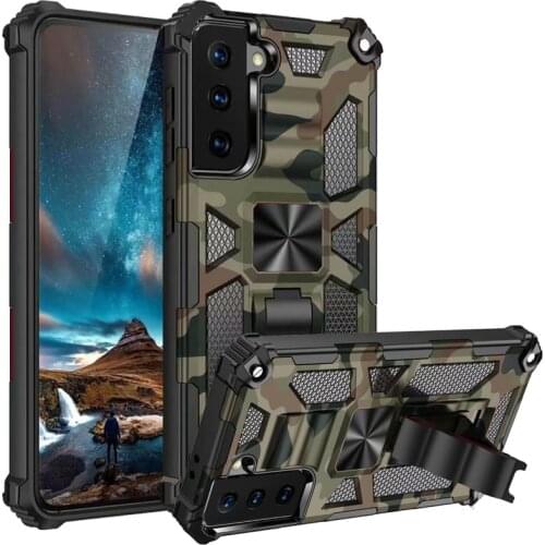 Military Camouflage Armor Shockproof Case For Samsung Galaxy S21 Note 20 Ultra S20 FE 5G Luxury Cover Car Holder Magnetic Case