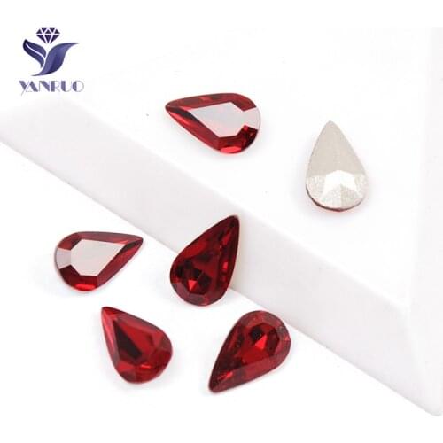 YANRUO 4300 Pear Drop Siam Glass Strass Sew-On Claws Rhinestone Clothing Accessories Needlework Sewing Crystals For Dress