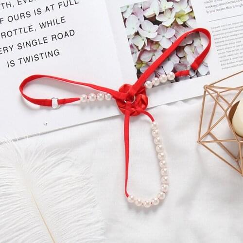 Women Sexy Pearl Flower Panties Underwear G String And Thongs Sollid Low Waist G String Ladies Panties