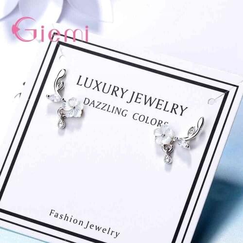 925 Sterling Silver Pretty Design Branch Flower Women Earrings Sparking Cubic Zirconia Stone Brincos Jewelry Accesorries